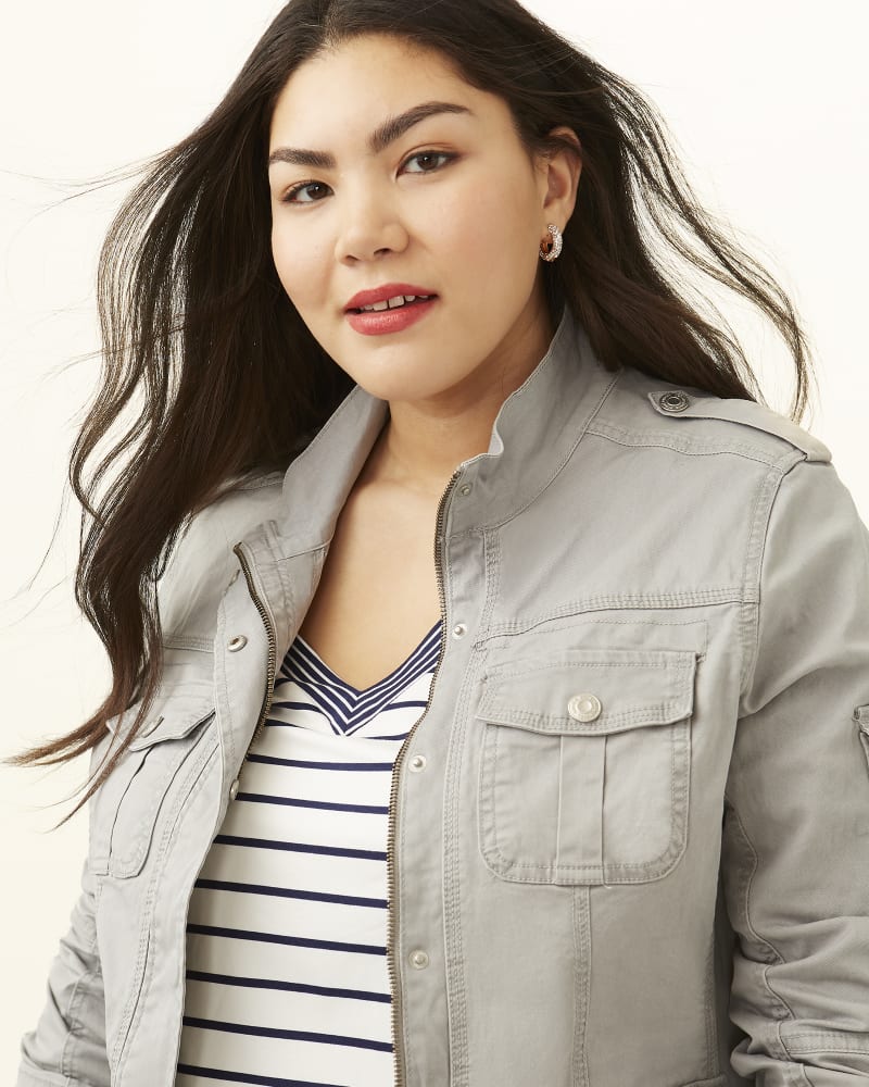 Front of plus size Kylie Utility Jacket by Kensie | Dia&Co | dia_product_style_image_id:186009